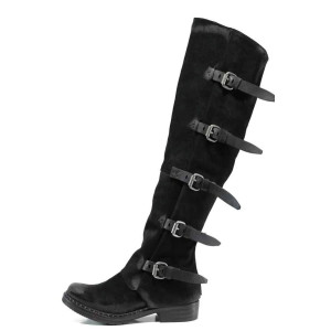 Черни дамски боти, естествен набук - всекидневни обувки за есента и зимата N 100011890