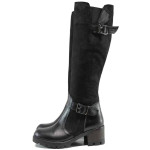 Черни дамски ботуши, естествена кожа - всекидневни обувки за есента и зимата N 100011882