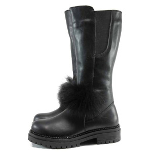 Черни дамски ботуши, естествена кожа - всекидневни обувки за есента и зимата N 100011902