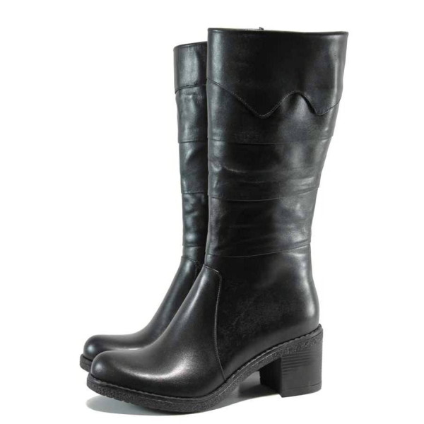 Черни дамски ботуши, естествена кожа - всекидневни обувки за есента и зимата N 100011905
