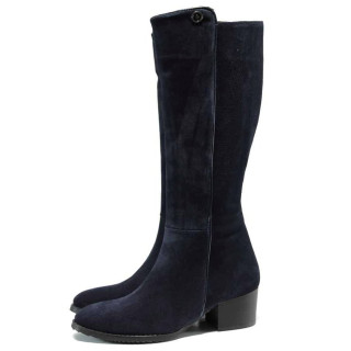 Сини дамски ботуши, естествен набук - всекидневни обувки за есента и зимата N 100011909