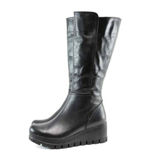 Черни дамски ботуши, естествена кожа - всекидневни обувки за есента и зимата N 100011903