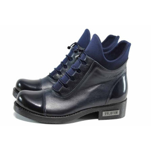 Сини ортопедични дамски боти, естествена кожа - всекидневни обувки за есента и зимата N 100011953