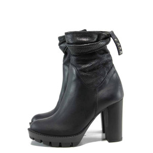 Черни дамски боти, естествена кожа - всекидневни обувки за есента и зимата N 100011959