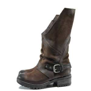 Кафяви дамски ботуши, естествена кожа - всекидневни обувки за есента и зимата N 100011958
