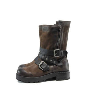 Кафяви анатомични дамски боти, естествена кожа - всекидневни обувки за есента и зимата N 100011964