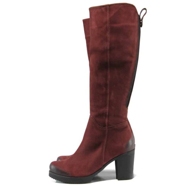Винени дамски ботуши, естествен набук - всекидневни обувки за есента и зимата N 100011956