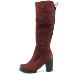 Винени дамски ботуши, естествен набук - всекидневни обувки за есента и зимата N 100011956
