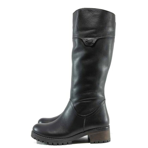 Черни дамски ботуши, естествена кожа - всекидневни обувки за есента и зимата N 100011955