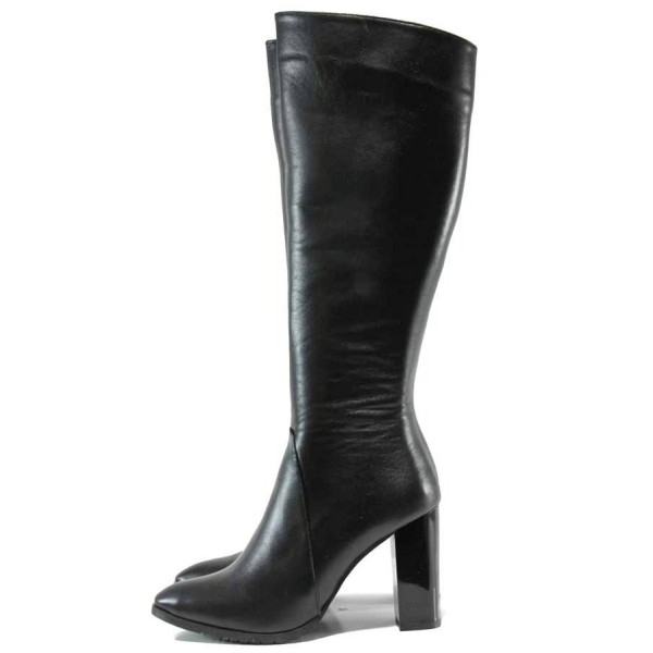 Черни дамски ботуши, естествена кожа - всекидневни обувки за есента и зимата N 100011954