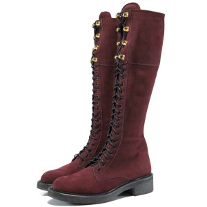 Винени дамски ботуши, естествен набук - всекидневни обувки за есента и зимата N 100011974