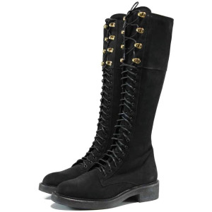 Черни дамски ботуши, естествен набук - всекидневни обувки за есента и зимата N 100011973