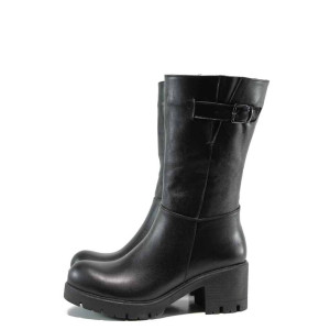 Черни дамски боти, естествена кожа - всекидневни обувки за есента и зимата N 100011965