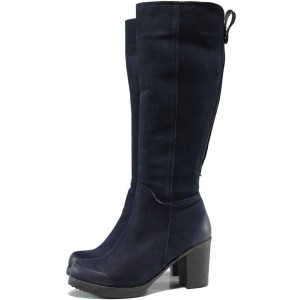 Тъмносини дамски ботуши, естествен набук - всекидневни обувки за есента и зимата N 100011967