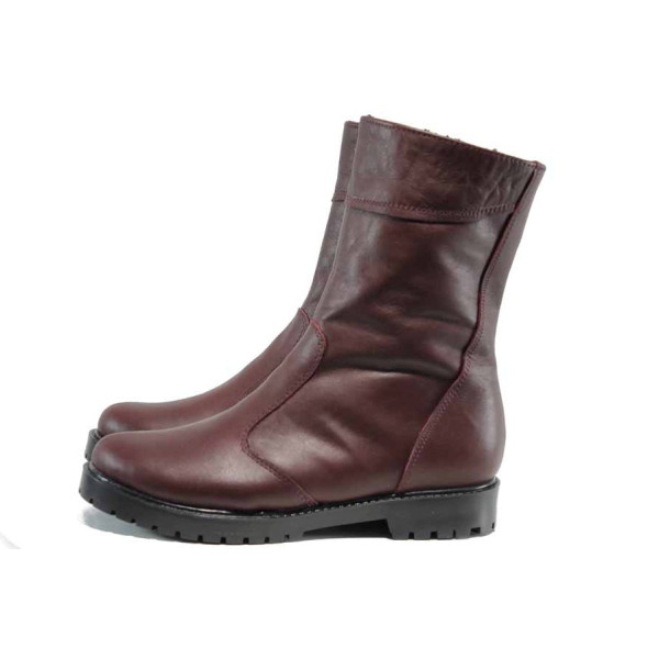Винени дамски боти, естествена кожа - всекидневни обувки за есента и зимата N 100011969
