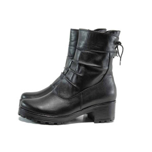 Черни дамски боти, естествена кожа - всекидневни обувки за есента и зимата N 100011971