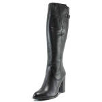 Черни дамски ботуши, естествена кожа - официални обувки за есента и зимата N 100012005