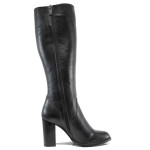 Черни дамски ботуши, естествена кожа - официални обувки за есента и зимата N 100012005