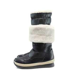 Черни дамски боти, еко-кожа и текстилна материя - всекидневни обувки за есента и зимата N 100012009