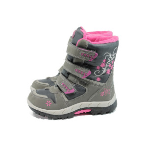 Сиви детски ботушки, еко-кожа и текстилна материя - всекидневни обувки за есента и зимата N 10009805