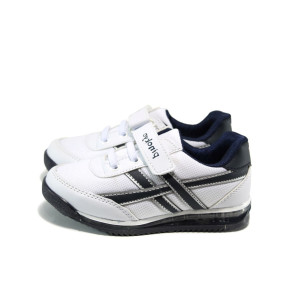 Бели детски маратонки с мемори пяна, еко-кожа и текстилна материя - спортни обувки за пролетта и лятото N 10009998