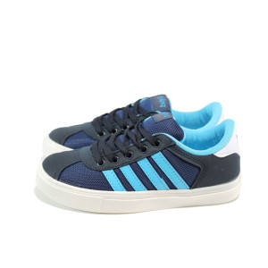 Сини детски маратонки с мемори пяна, еко-кожа и текстилна материя - спортни обувки за пролетта и лятото N 100010002