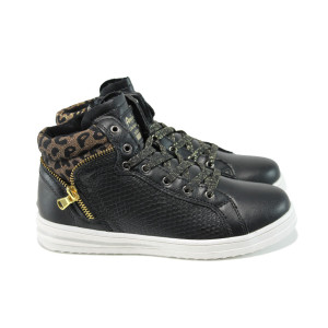 Черни детски маратонки, здрава еко-кожа - спортни обувки за пролетта и есента N 100010397