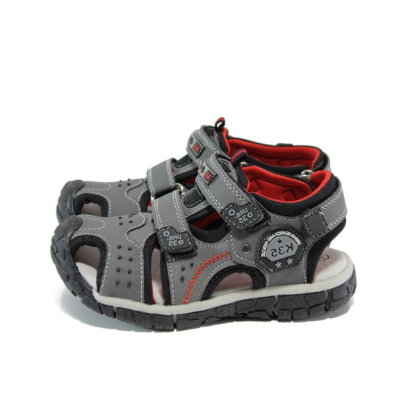 Сиви анатомични детски сандали, здрава еко-кожа - всекидневни обувки за лятото N 100010950