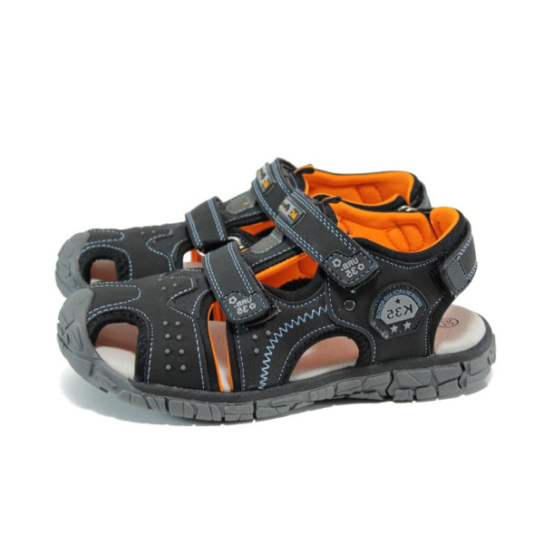 Черни анатомични детски сандали, здрава еко-кожа - всекидневни обувки за лятото N 100010949