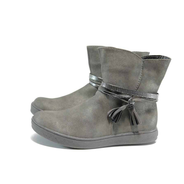 Сиви детски ботушки, здрава еко-кожа - всекидневни обувки за есента и зимата N 100011666