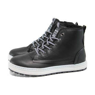 Черни детски кецове, здрава еко-кожа - всекидневни обувки за есента и зимата N 100011663
