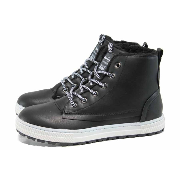 Черни детски кецове, здрава еко-кожа - всекидневни обувки за есента и зимата N 100011663