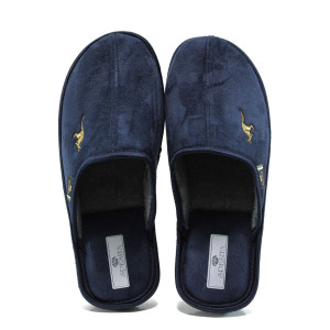 Тъмносини мъжки чехли, текстилна материя - ежедневни обувки за есента и зимата N 10009826