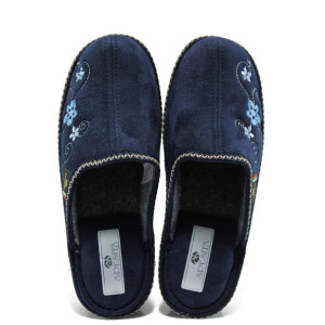 Тъмносини анатомични дамски чехли, текстилна материя - ежедневни обувки за есента и зимата N 10009824