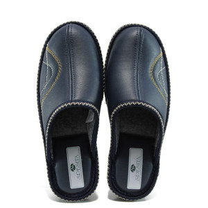 Тъмносини анатомични дамски чехли, здрава еко-кожа - ежедневни обувки за есента и зимата N 10009823