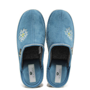 Сини анатомични дамски чехли, текстилна материя - ежедневни обувки за есента и зимата N 10009821