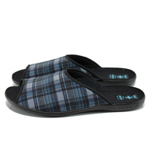 Сини анатомични мъжки чехли, текстилна материя - равни обувки за целогодишно ползване N 100011030