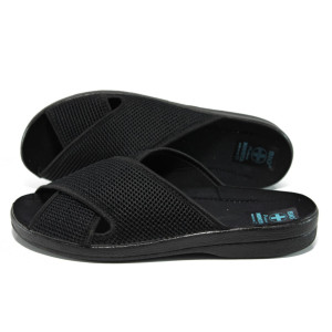 Черни анатомични мъжки чехли, текстилна материя - равни обувки за целогодишно ползване N 100011031