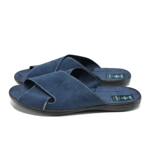 Сини анатомични мъжки чехли, текстилна материя - равни обувки за целогодишно ползване N 100011028