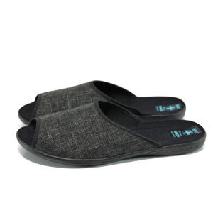 Черни анатомични мъжки чехли, текстилна материя - равни обувки за целогодишно ползване N 100011029