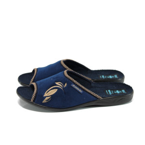 Сини анатомични дамски пантофки, текстилна материя - равни обувки за целогодишно ползване N 100011023