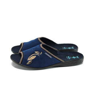 Сини анатомични дамски пантофки, текстилна материя - равни обувки за целогодишно ползване N 100011023