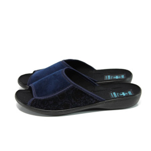 Сини анатомични дамски пантофки, текстилна материя - равни обувки за целогодишно ползване N 100011022