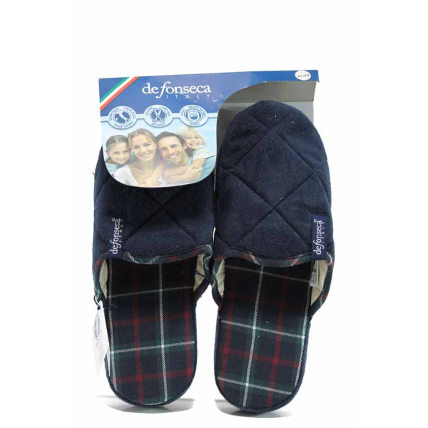 Сини анатомични мъжки чехли с мемори пяна, текстилна материя - равни обувки за целогодишно ползване N 100011240