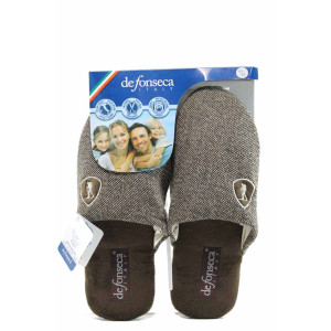 Кафяви анатомични мъжки чехли с мемори пяна, текстилна материя - равни обувки за целогодишно ползване N 100011238