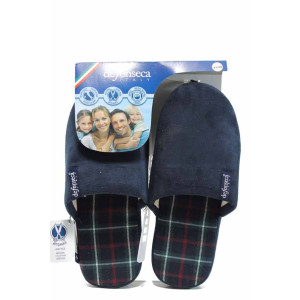 Сини анатомични мъжки чехли с мемори пяна, текстилна материя - равни обувки за целогодишно ползване N 100011236