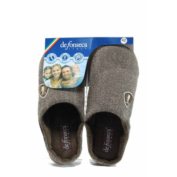 Кафяви анатомични мъжки чехли с мемори пяна, текстилна материя - равни обувки за целогодишно ползване N 100011242