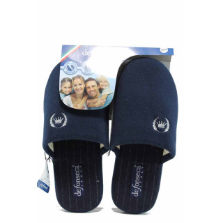 Сини анатомични мъжки чехли с мемори пяна, текстилна материя - равни обувки за целогодишно ползване N 100011237
