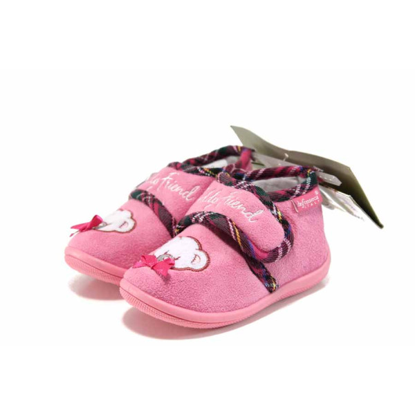 Розови детски чехли, текстилна материя - равни обувки за целогодишно ползване N 100011226