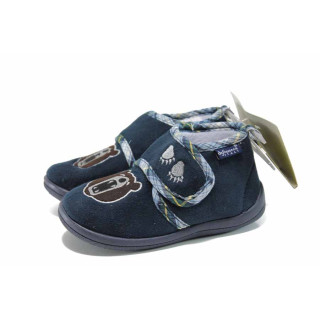 Сини детски чехли, текстилна материя - равни обувки за целогодишно ползване N 100011227